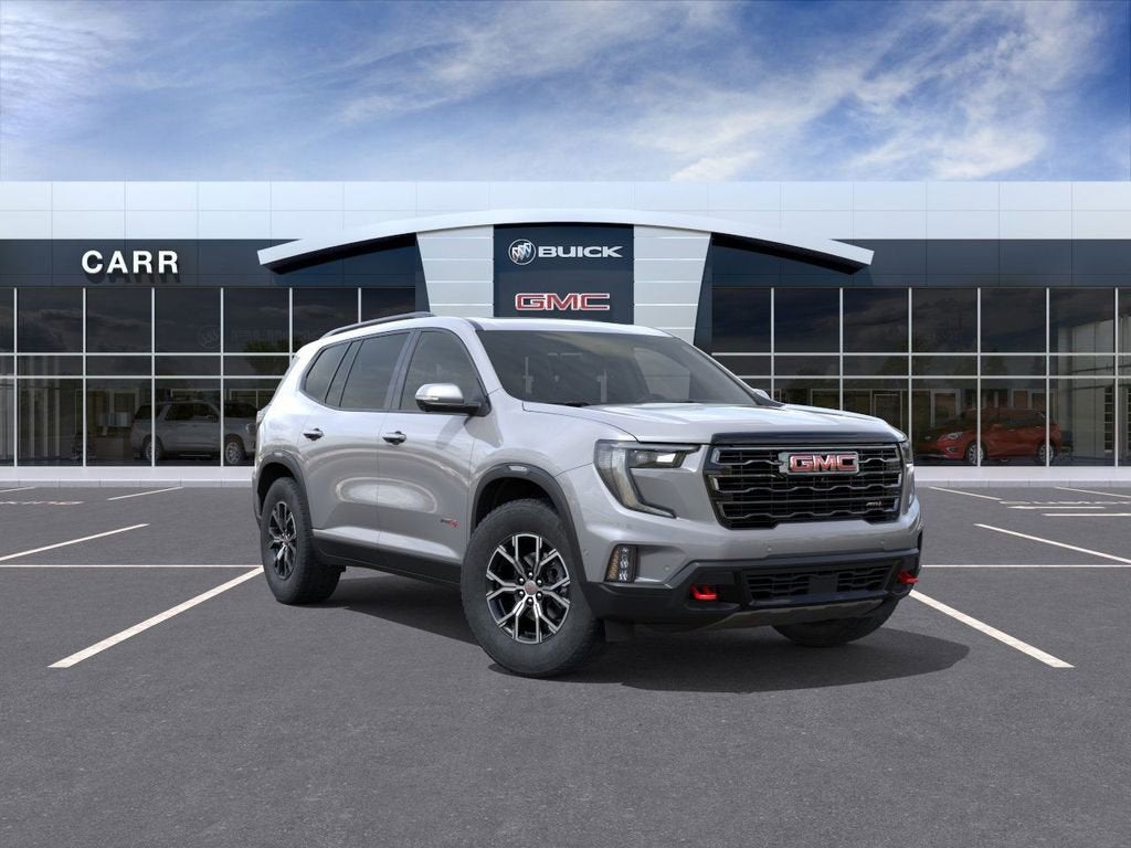 2026 GMC Acadia AT4 in Sterling Metallic — front three-quarter view