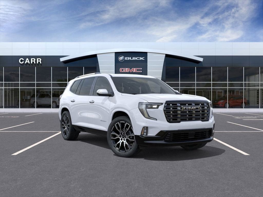 2026 GMC Acadia Denali Ultimate in Glacier White Tricoat — front three-quarter view