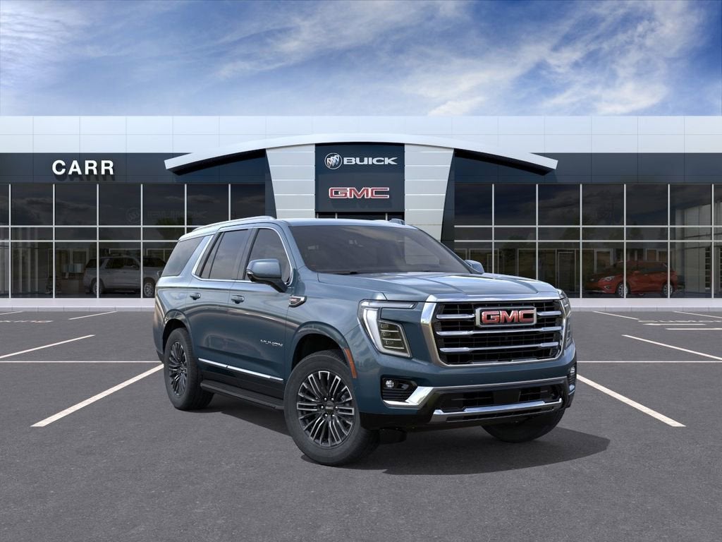 2026 GMC Yukon Elevation in Downpour Metallic — front three-quarter view