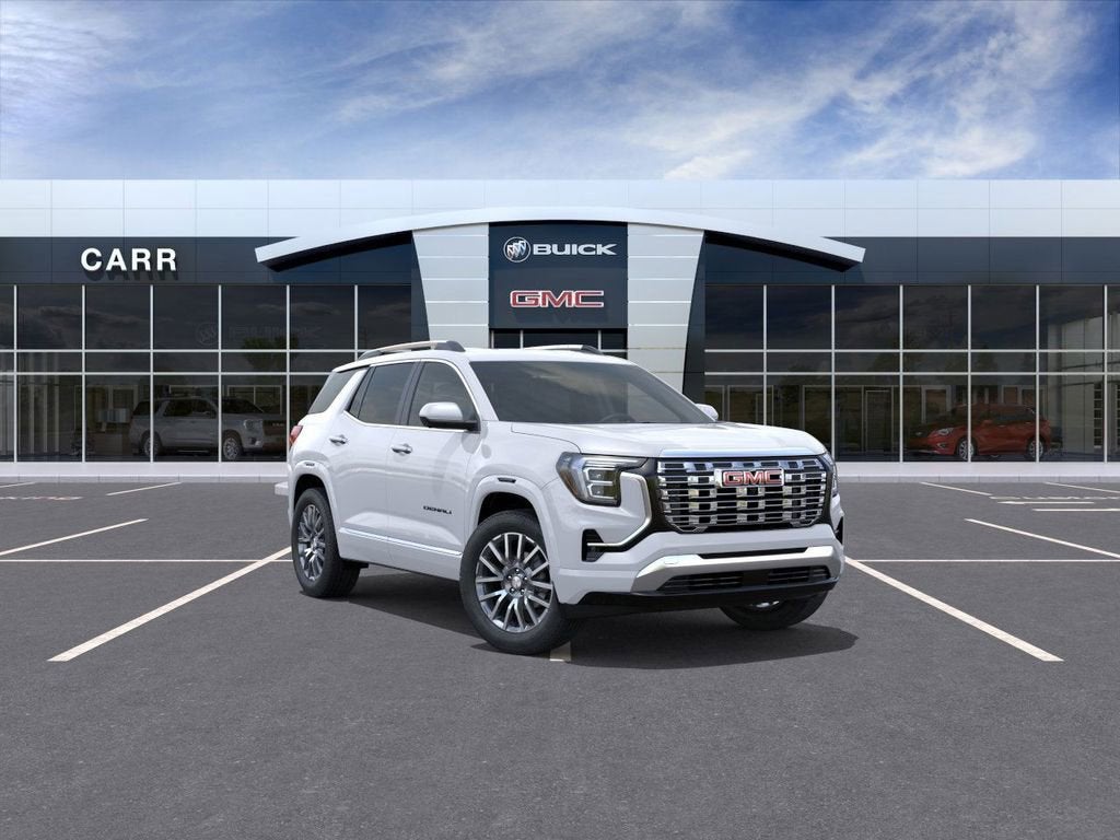 2026 GMC Terrain Denali in Glacier White Tricoat — front three-quarter view
