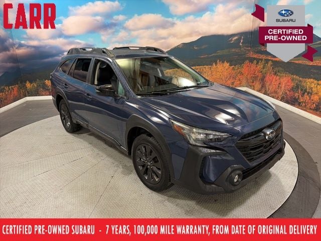 2025 Subaru Outback Onyx Edition in Cosmic Blue Pearl — front three-quarter view