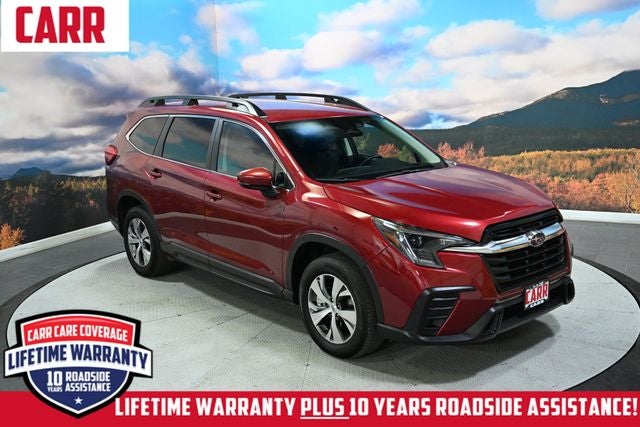 2025 Subaru Ascent Premium in Crimson Red Pearl — front three-quarter view