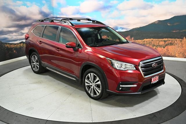 2020 Subaru Ascent Limited in Crimson Red Pearl — front three-quarter view