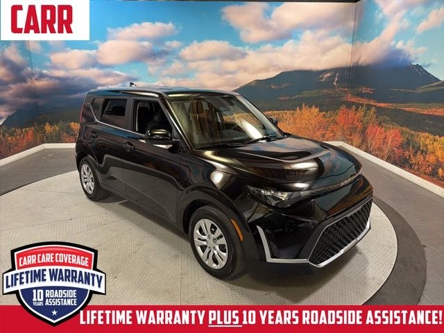 2025 Kia Soul LX in Fusion Black — front three-quarter view